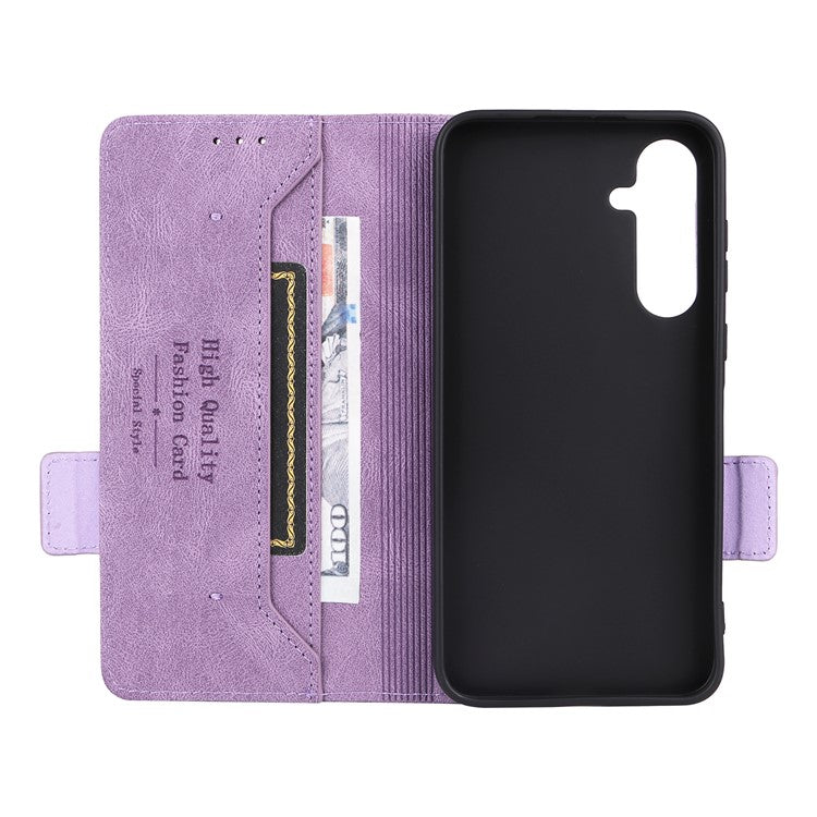 For Samsung Galaxy A35 5G Case Anti-scratch Hardware Decor Leather Phone Stand Cover - Purple