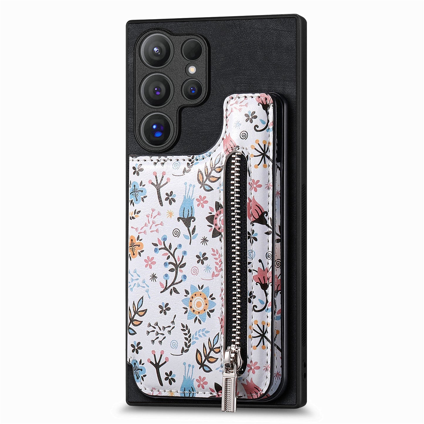 D10 For Samsung Galaxy S24 Ultra Cell Phone Case Pattern Printed Card Bag TPU+Leather Back Cover - Black
