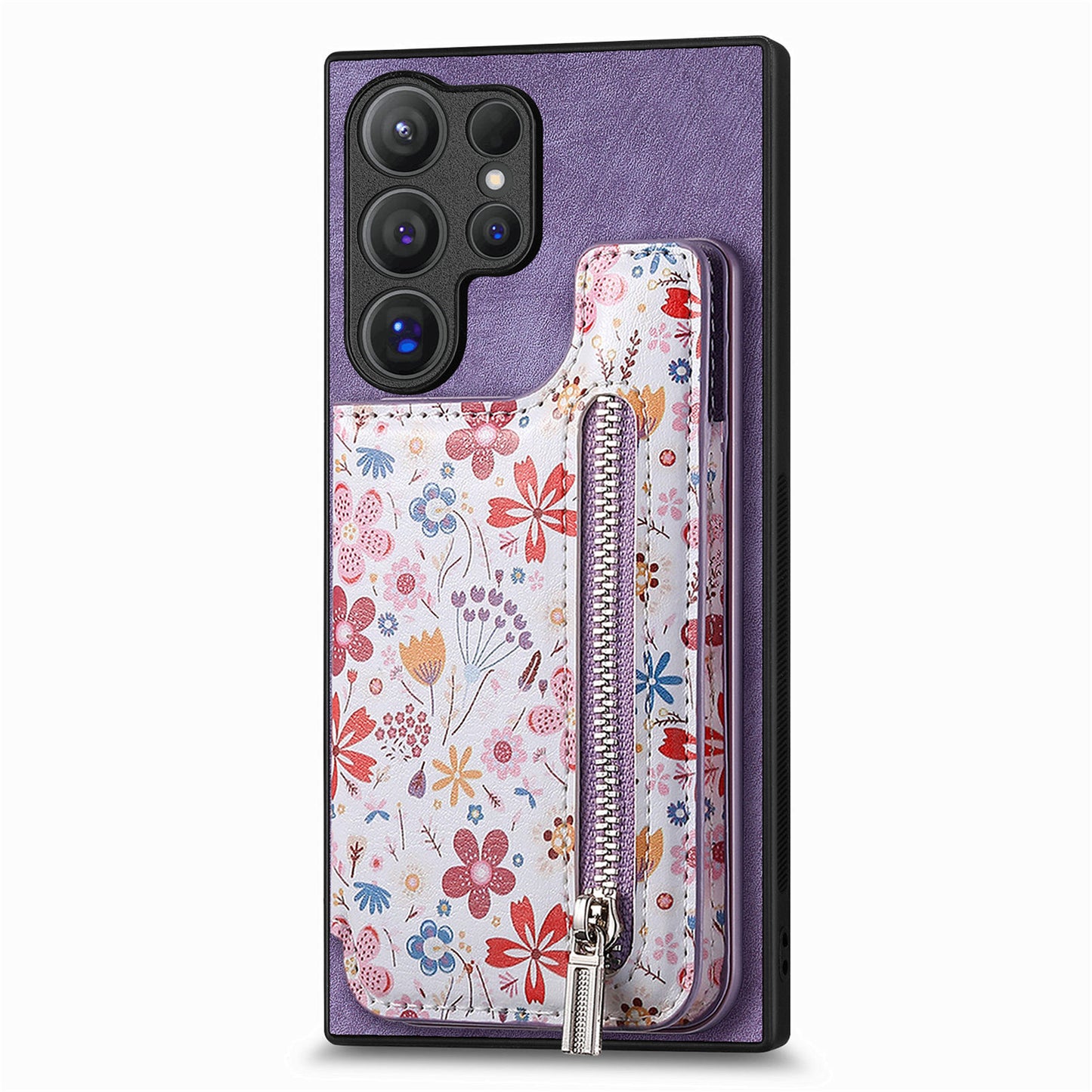 D10 For Samsung Galaxy S24 Ultra Cell Phone Case Pattern Printed Card Bag TPU+Leather Back Cover - Purple