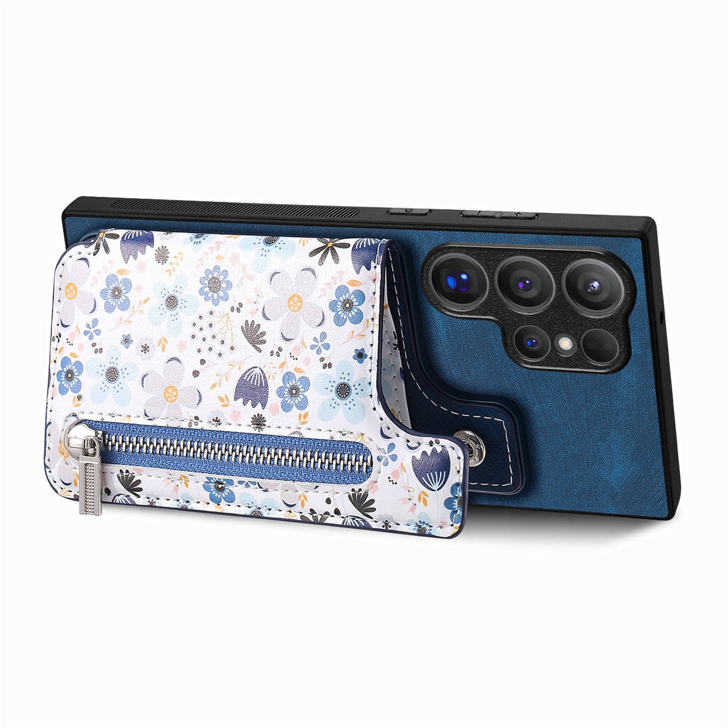 D10 For Samsung Galaxy S24 Ultra Cell Phone Case Pattern Printed Card Bag TPU+Leather Back Cover - Blue