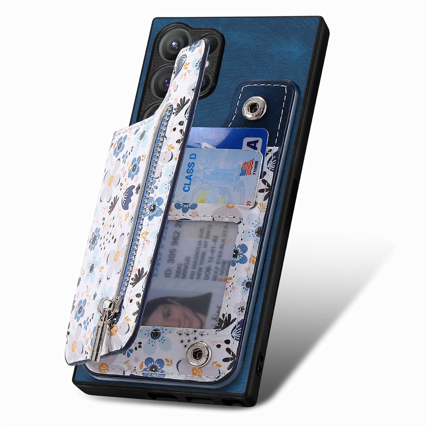 D10 For Samsung Galaxy S24 Ultra Cell Phone Case Pattern Printed Card Bag TPU+Leather Back Cover - Blue
