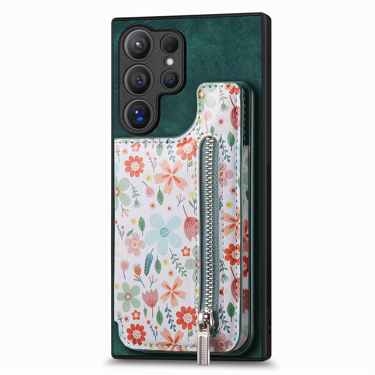 D10 For Samsung Galaxy S24 Ultra Cell Phone Case Pattern Printed Card Bag TPU+Leather Back Cover - Green
