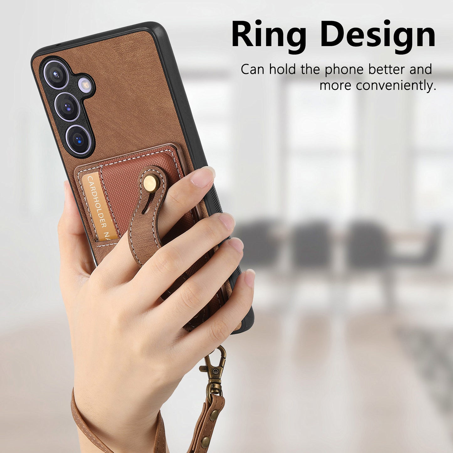 For Samsung Galaxy S24+ Case Cross Texture Leather Back Cover with Card Slot Wristband Kickstand - Brown