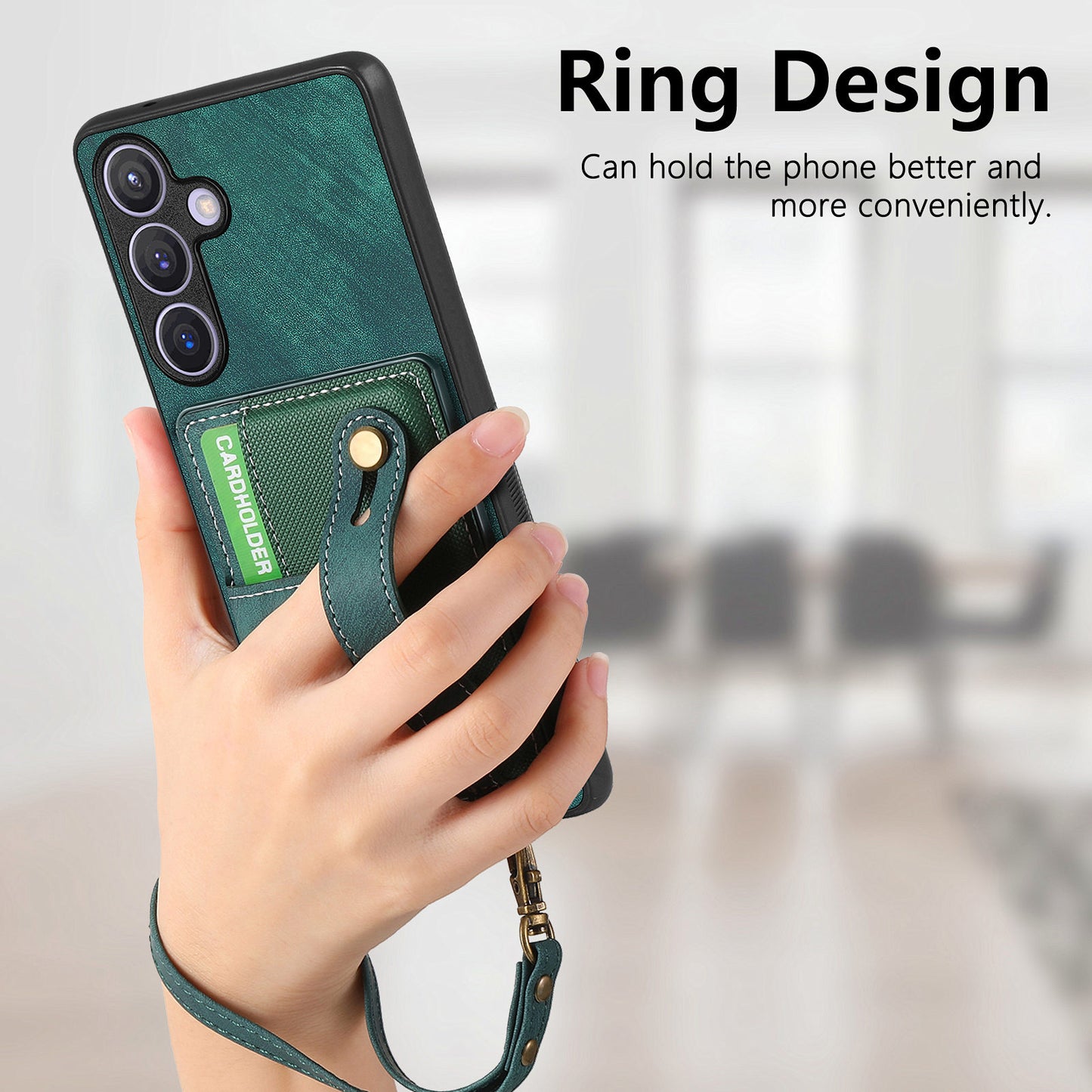 For Samsung Galaxy S24+ Case Cross Texture Leather Back Cover with Card Slot Wristband Kickstand - Green