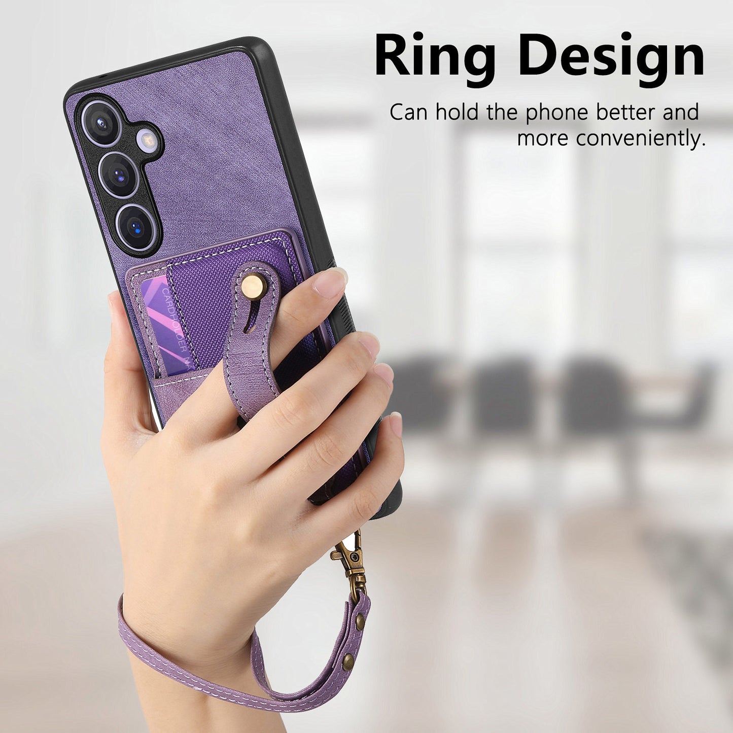For Samsung Galaxy S24+ Case Cross Texture Leather Back Cover with Card Slot Wristband Kickstand - Purple