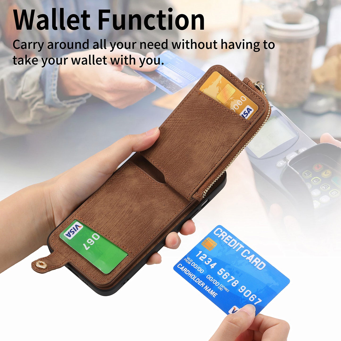 For Samsung Galaxy S24 Ultra Leather Back Case with Vertical Card Holder Ring Kickstand Black - Brown