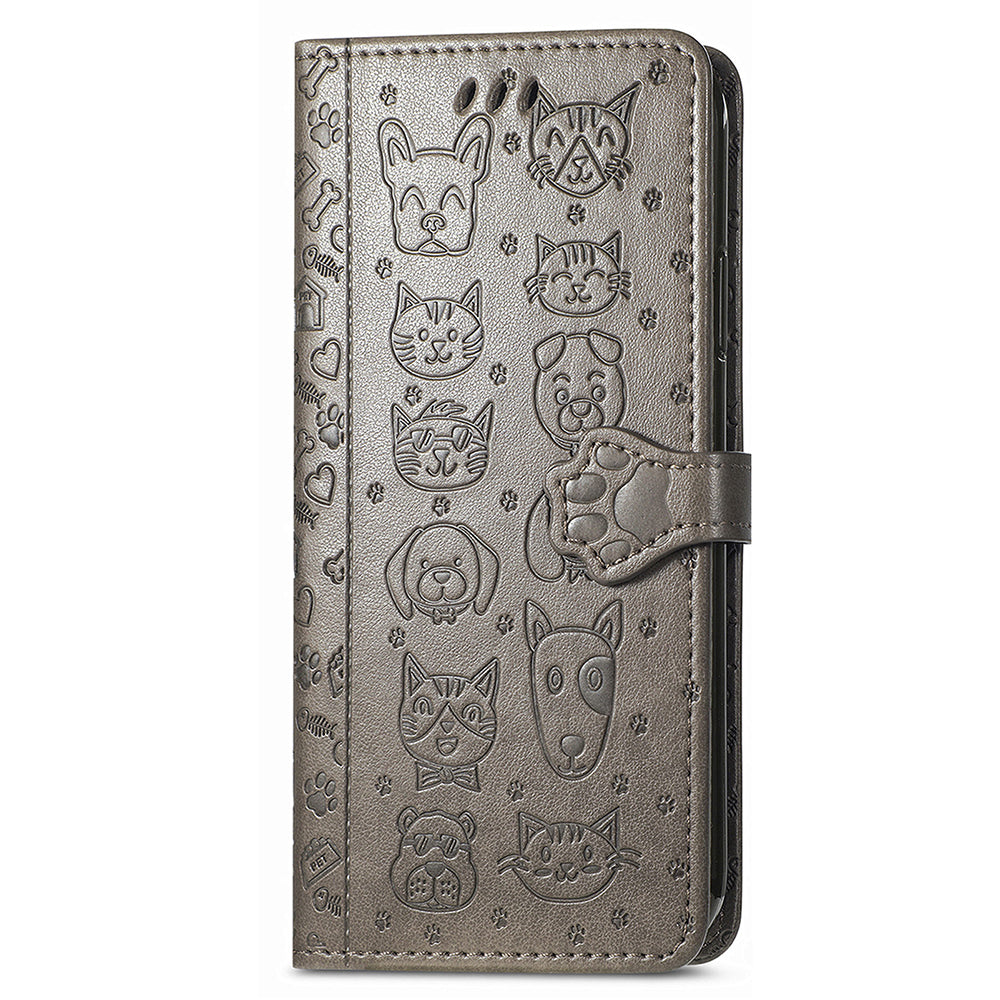 For Samsung Galaxy S24 Ultra Cartoon Wallet Case PU Leather Cat Dog Style Flip Phone Cover - Grey
