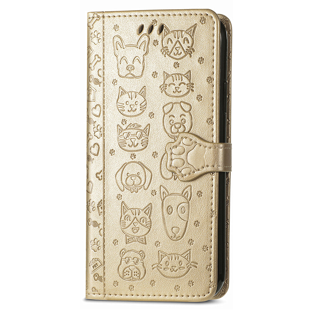 For Samsung Galaxy S24 Ultra Cartoon Wallet Case PU Leather Cat Dog Style Flip Phone Cover - Gold