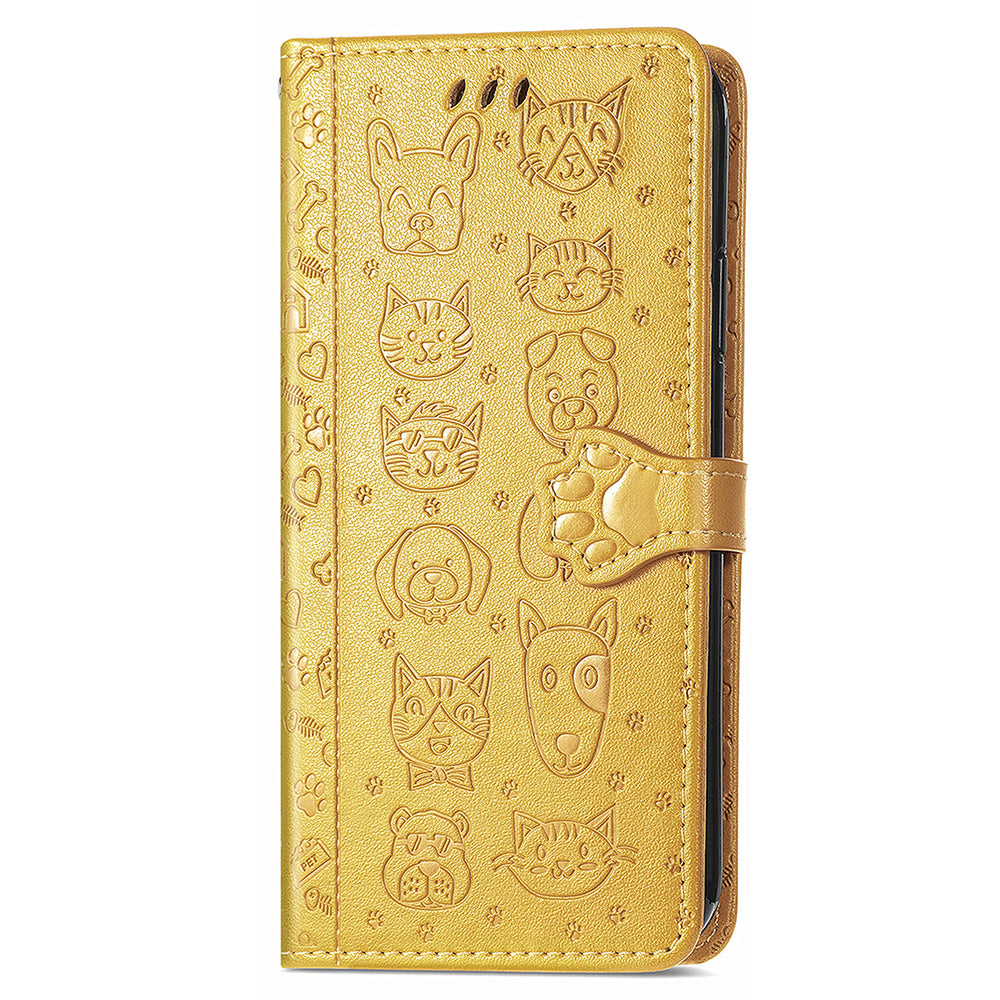 For Samsung Galaxy S24 Ultra Cartoon Wallet Case PU Leather Cat Dog Style Flip Phone Cover - Yellow