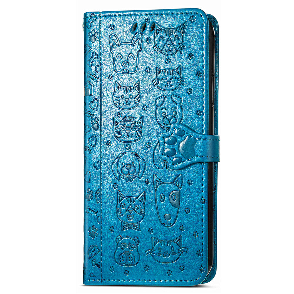 For Samsung Galaxy S24 Ultra Cartoon Wallet Case PU Leather Cat Dog Style Flip Phone Cover - Blue