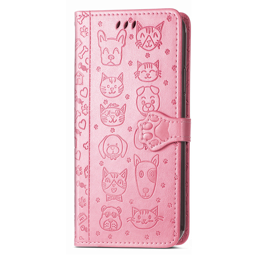 For Samsung Galaxy S24 Ultra Cartoon Wallet Case PU Leather Cat Dog Style Flip Phone Cover - Pink