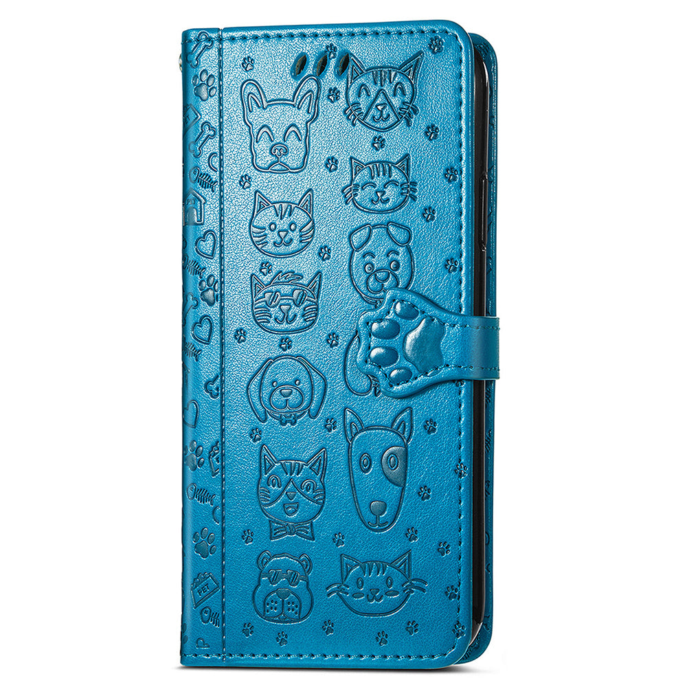 For Samsung Galaxy S24+ Phone Case Imprinted Cat and Dog PU Leather Magnetic Clasp Cover - Blue