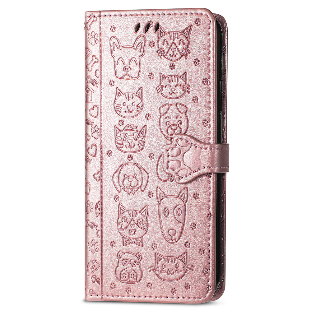 For Samsung Galaxy S24+ Phone Case Imprinted Cat and Dog PU Leather Magnetic Clasp Cover - Rose Gold