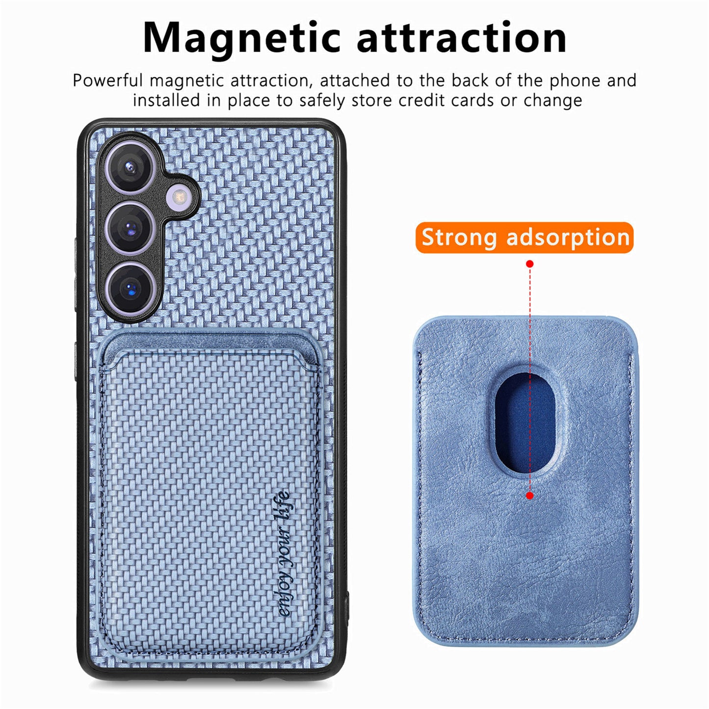 For Samsung Galaxy S24+ Back Case PU+PC+TPU Cover with Magnetic Detachable Card Holder - Blue