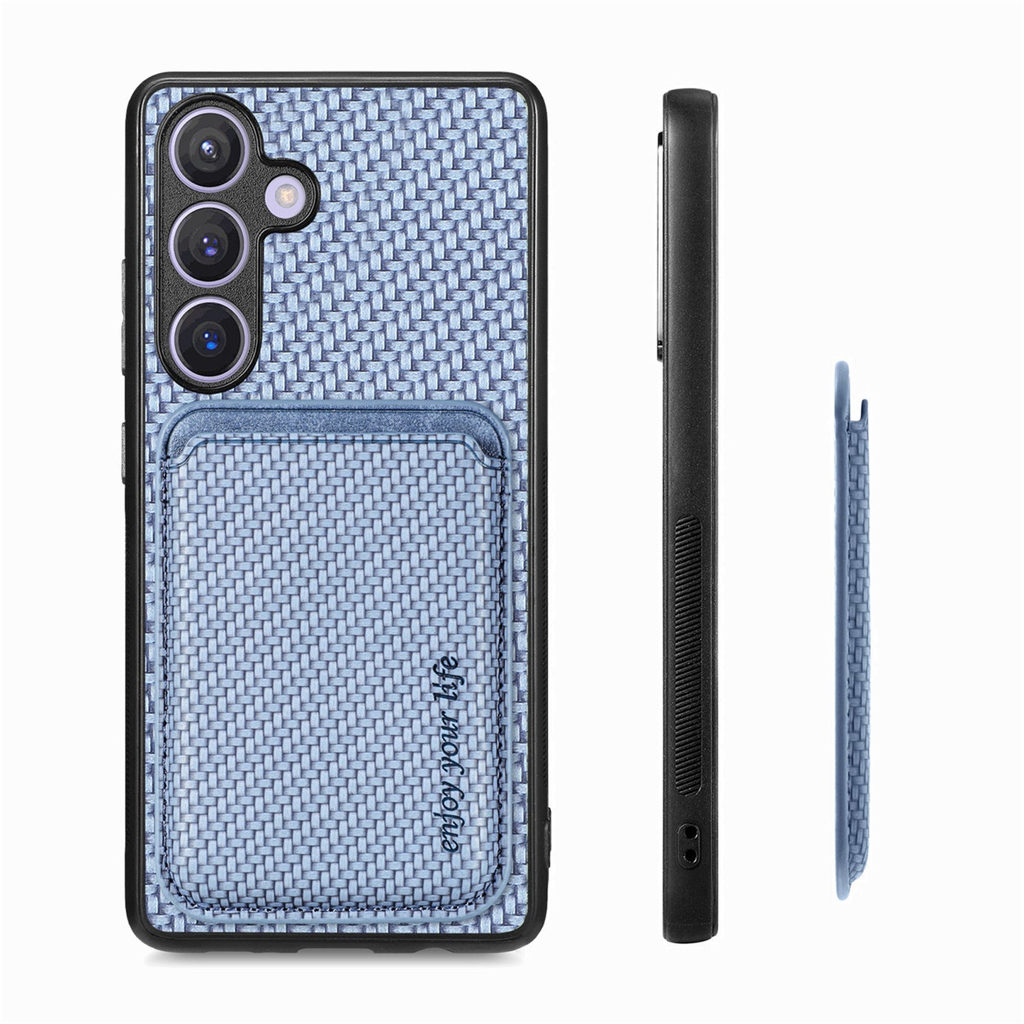 For Samsung Galaxy S24+ Back Case PU+PC+TPU Cover with Magnetic Detachable Card Holder - Blue
