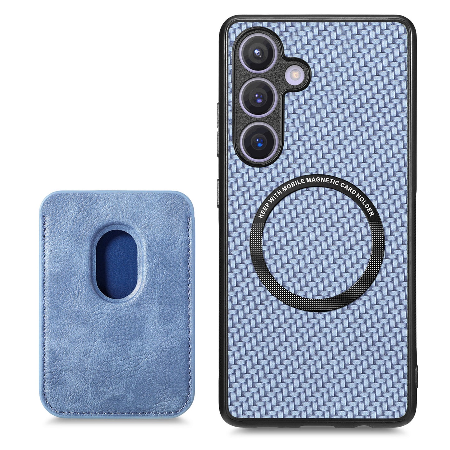 For Samsung Galaxy S24+ Back Case PU+PC+TPU Cover with Magnetic Detachable Card Holder - Blue