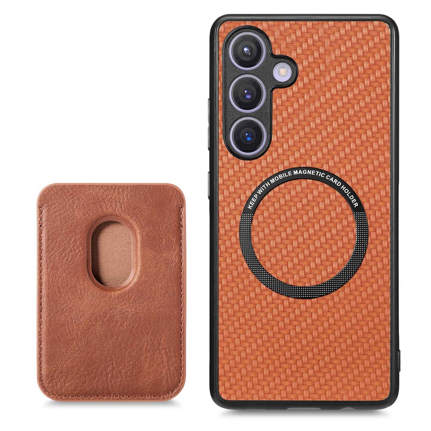 For Samsung Galaxy S24+ Back Case PU+PC+TPU Cover with Magnetic Detachable Card Holder - Brown