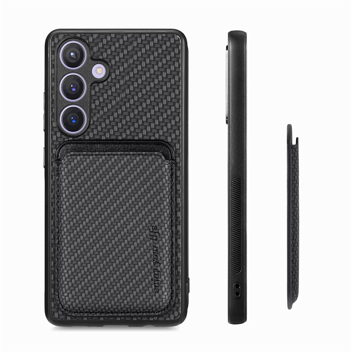For Samsung Galaxy S24 Back Case Magnetic Card Holder Phone Protective Cover - Black