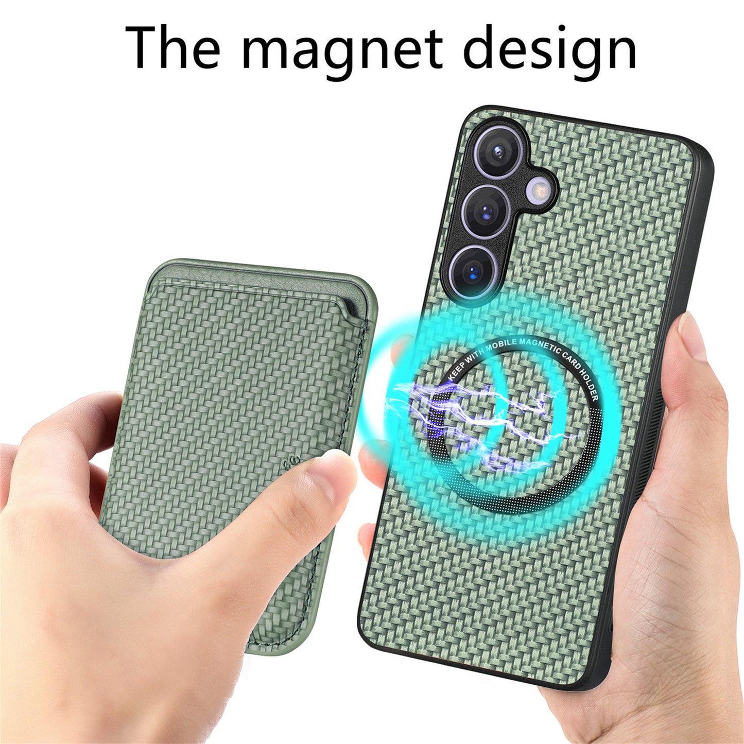 For Samsung Galaxy S24 Back Case Magnetic Card Holder Phone Protective Cover - Green