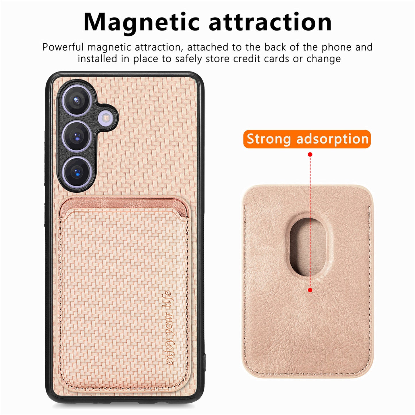 For Samsung Galaxy S24 Back Case Magnetic Card Holder Phone Protective Cover - Khaki