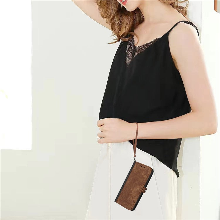 YX0020 For OnePlus 12 5G Leather Wallet Phone Case Side Magnetic Button - Coffee