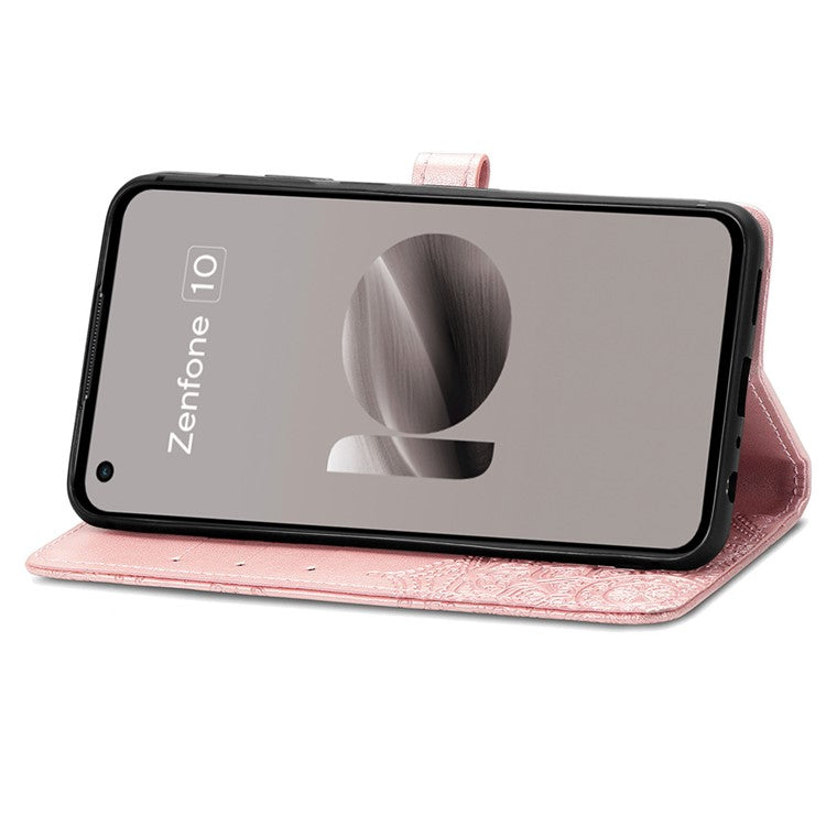 For Asus Zenfone 10 5G Case Wallet with Card Holder Embossed Mandala Pattern PU Leather Cover - Rose Gold