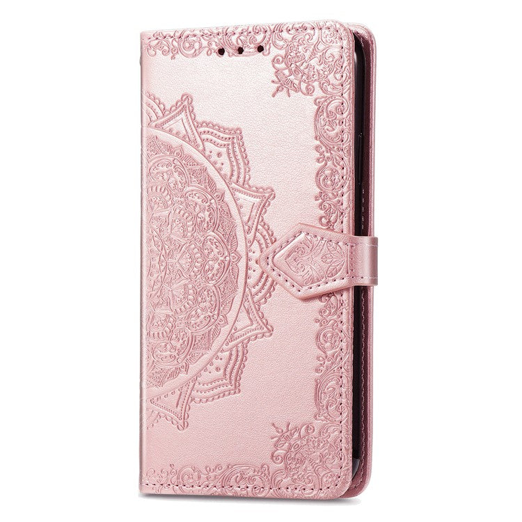 For Asus Zenfone 10 5G Case Wallet with Card Holder Embossed Mandala Pattern PU Leather Cover - Rose Gold
