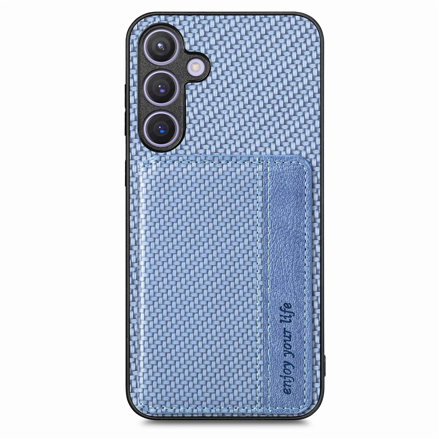 For Samsung Galaxy S24+ Case with Card Holder Kickstand Carbon Fiber Texture Leather Back Cover - Blue