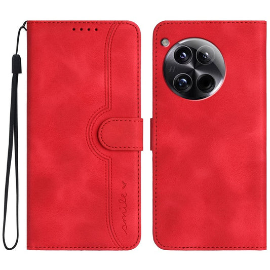 YX0030 For OnePlus 12 5G Leather Wallet Flip Cover Smile Pattern Phone Case Stand - Red