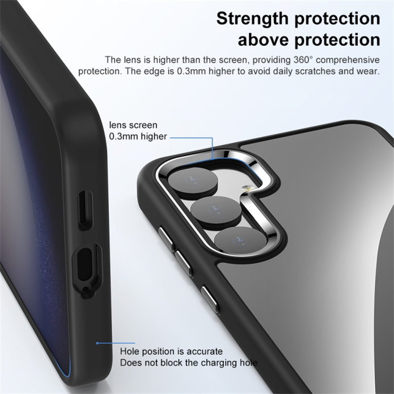 For Samsung Galaxy S24 Clear Case Metal  Lens Frame Protective Phone Cover - Translucent