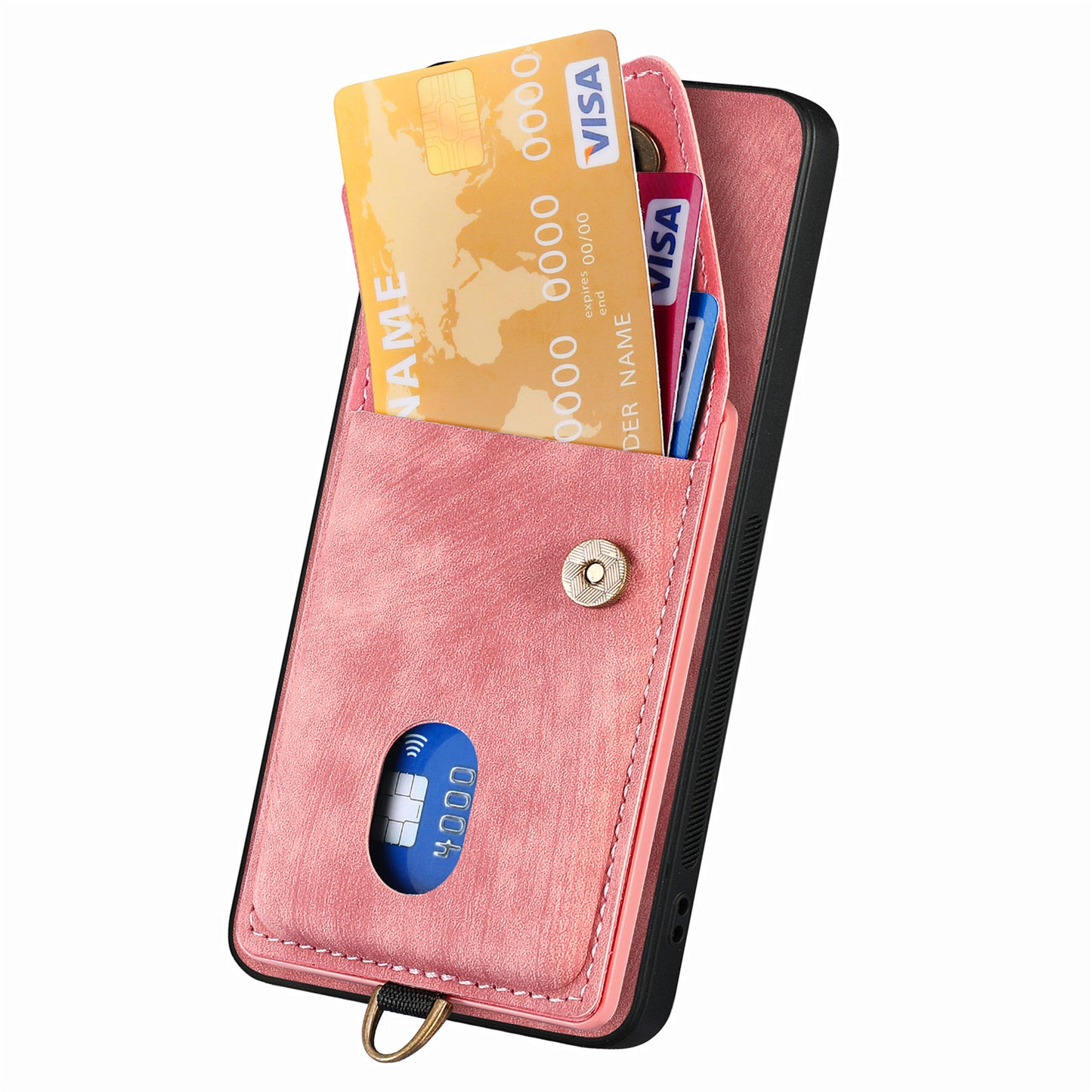 D1 For Samsung Galaxy S24 Ultra Phone Case with Card Holder Kickstand - Pink