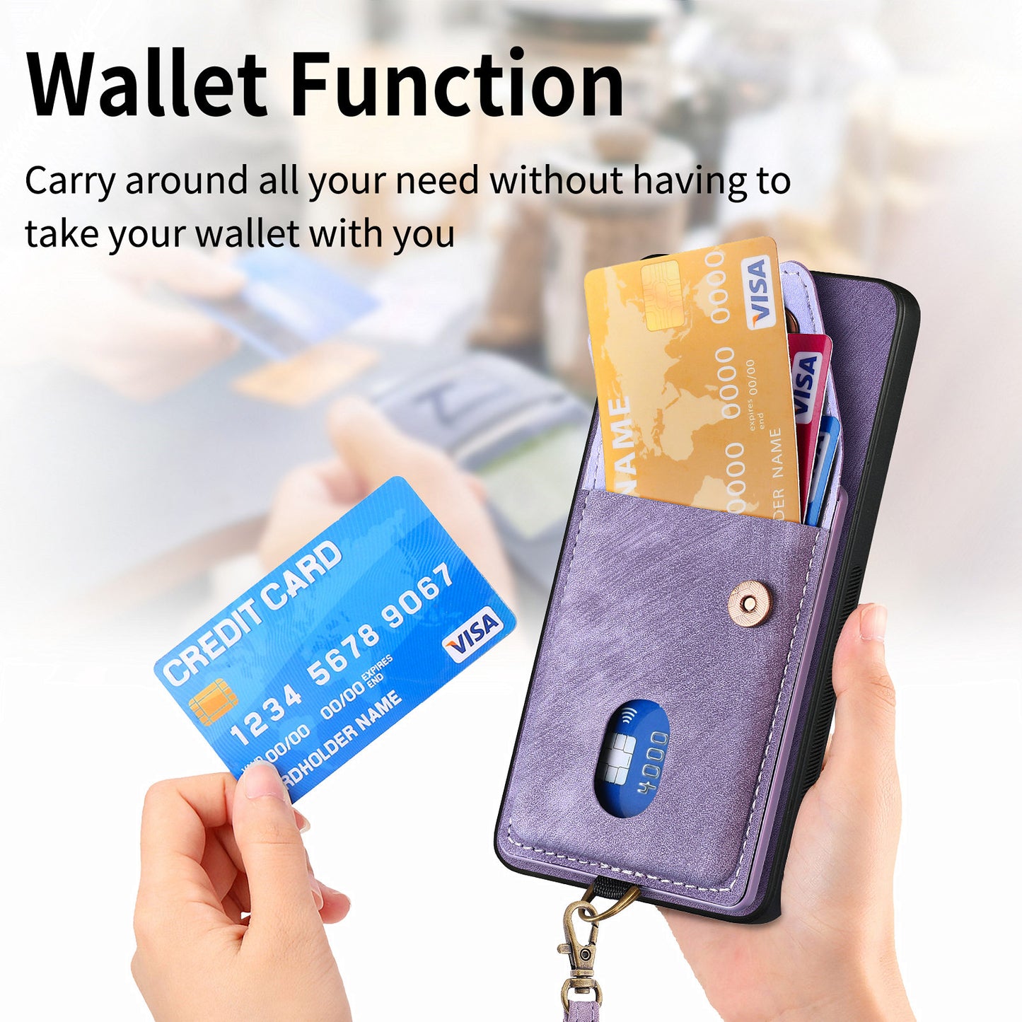D1 For Samsung Galaxy S24 Ultra Phone Case with Card Holder Kickstand - Pink