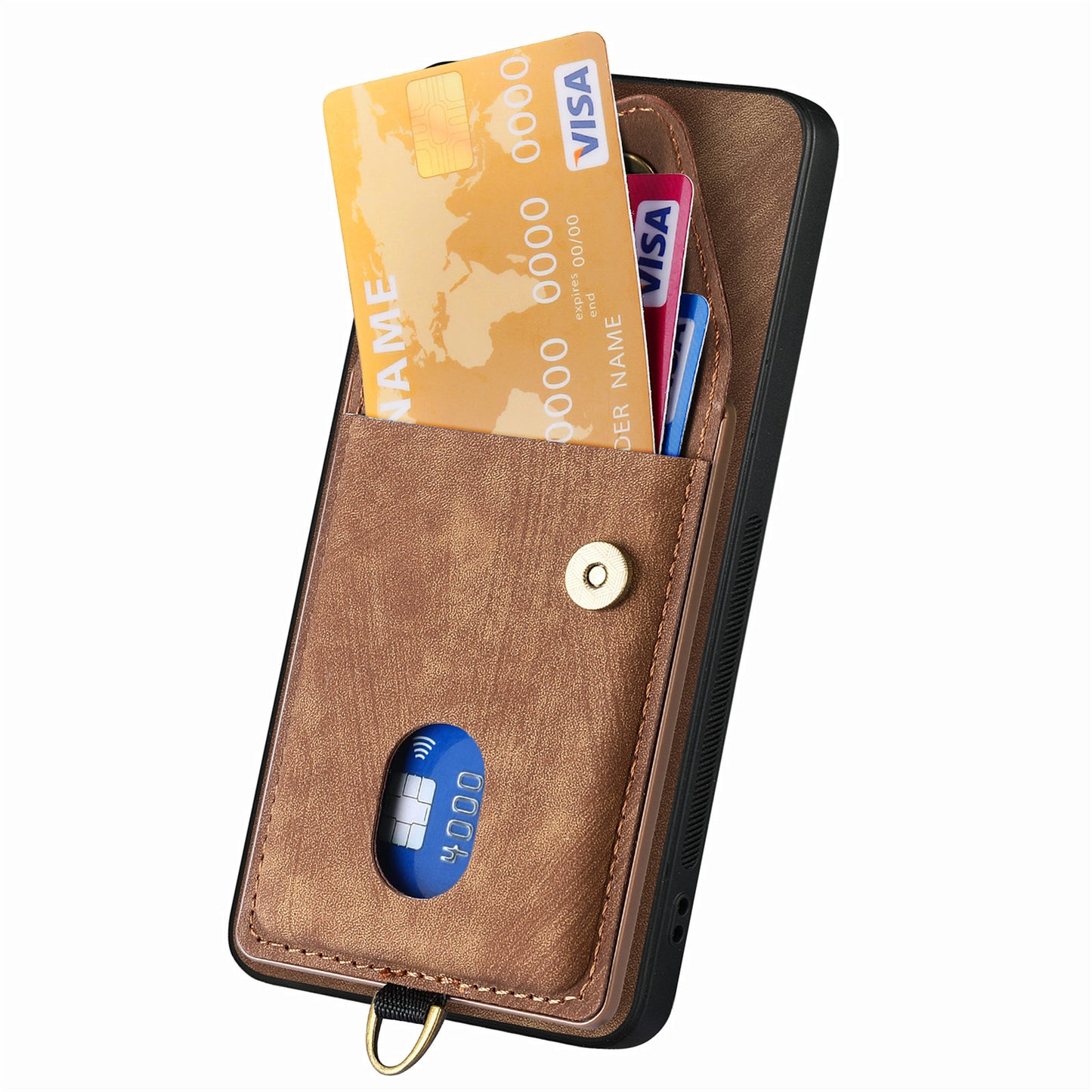 D1 For Samsung Galaxy S24 Ultra Phone Case with Card Holder Kickstand - Brown