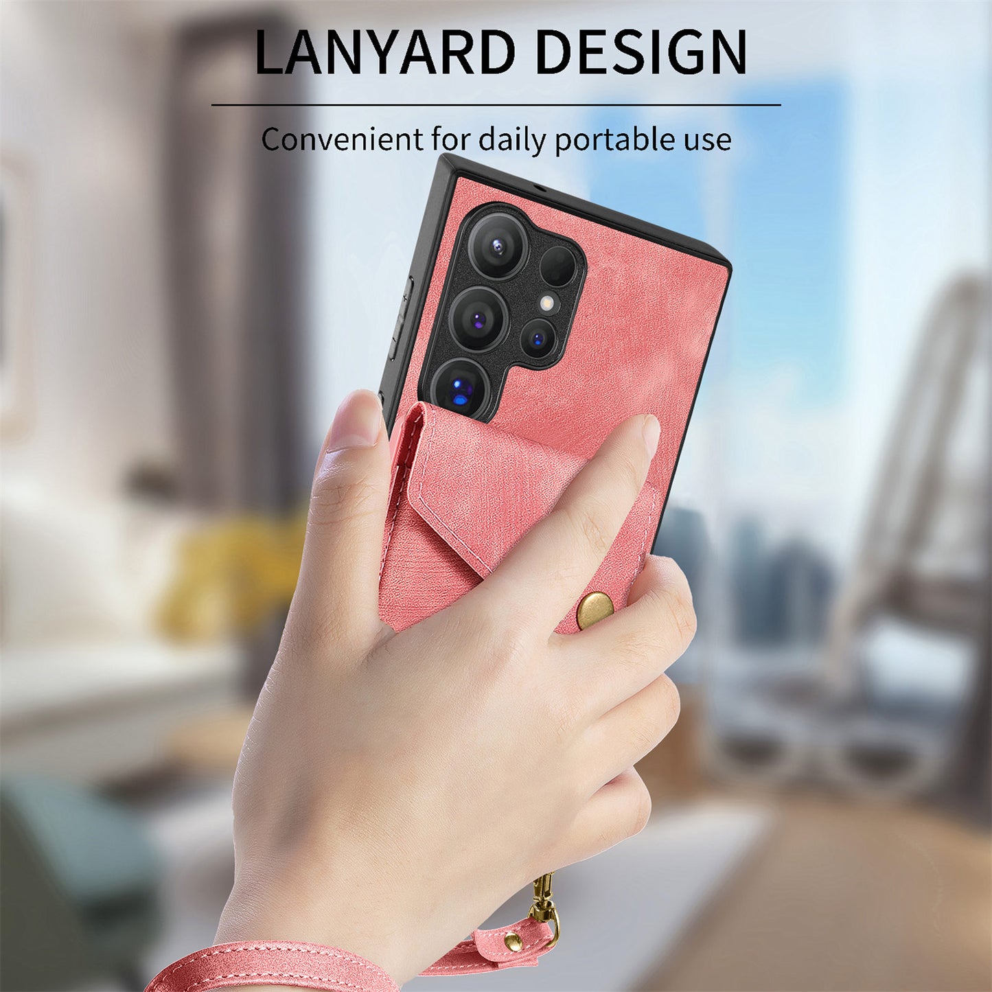 D1 For Samsung Galaxy S24 Ultra Phone Case with Card Holder Kickstand - Black