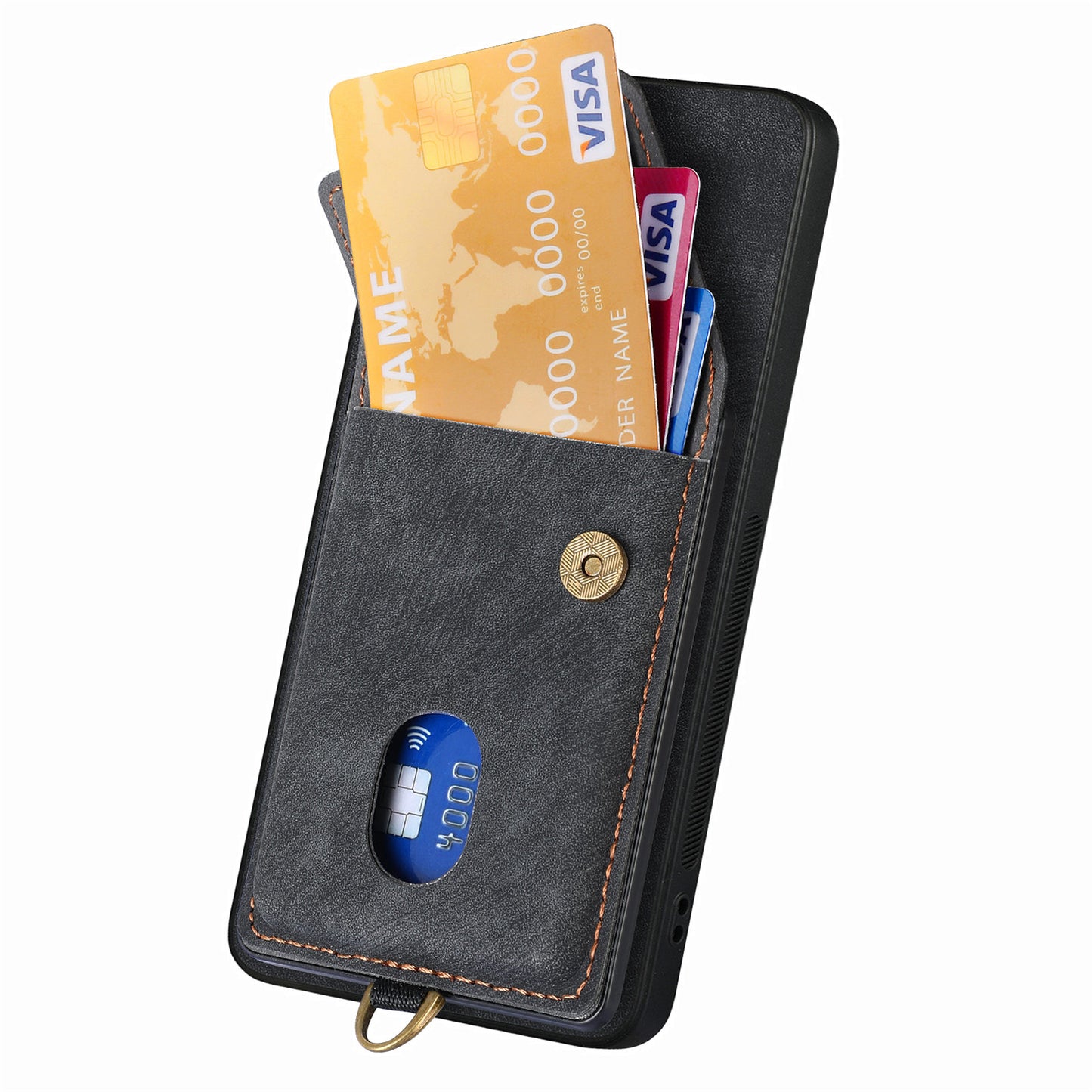 D1 For Samsung Galaxy S24+ Kickstand Case Card Holder Retro Leather Back Cover - Black