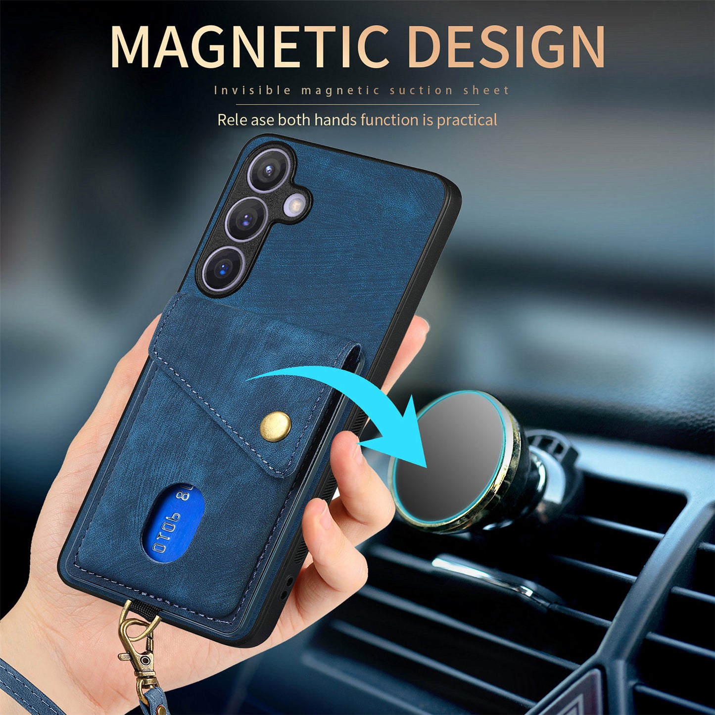 D1 For Samsung Galaxy S24+ Kickstand Case Card Holder Retro Leather Back Cover - Green