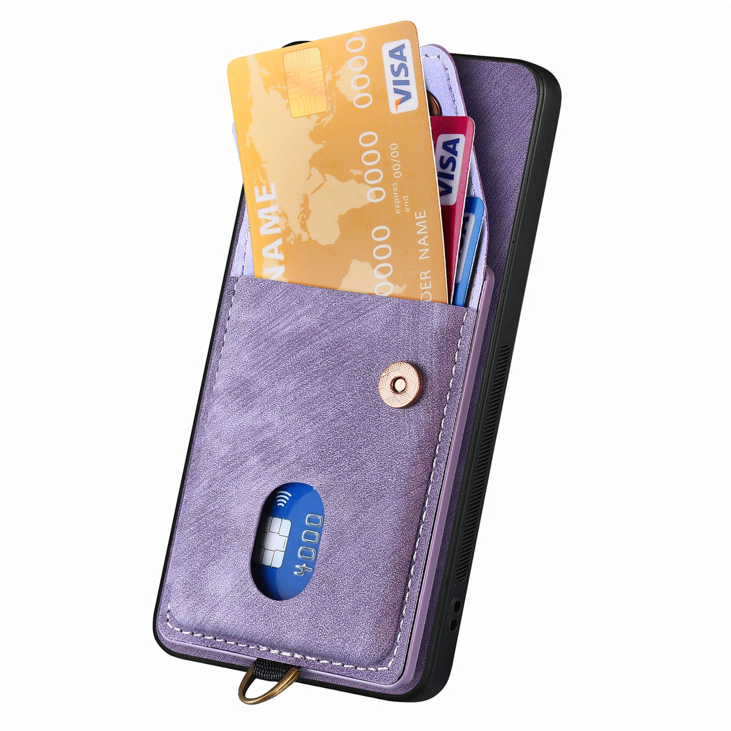 D1 For Samsung Galaxy S24+ Kickstand Case Card Holder Retro Leather Back Cover - Purple