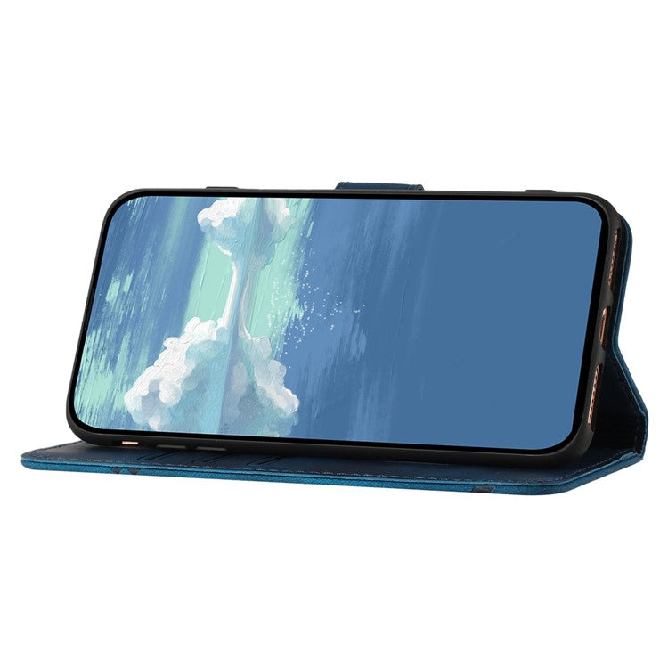 YX0040 For OnePlus 12 5G PU Leather Wallet Case Imprinted Line Geometric Protective Cover - Sapphire