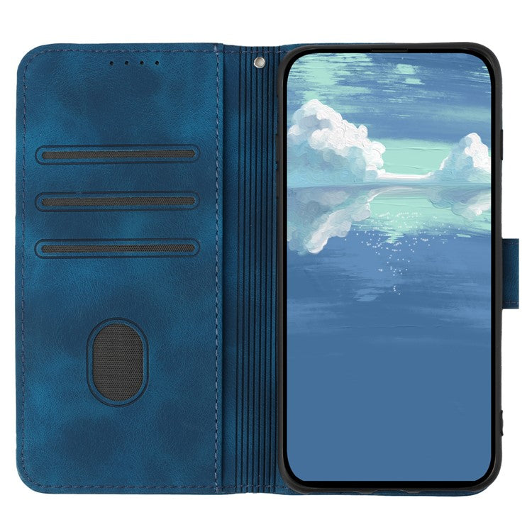 YX0040 For OnePlus 12 5G PU Leather Wallet Case Imprinted Line Geometric Protective Cover - Sapphire