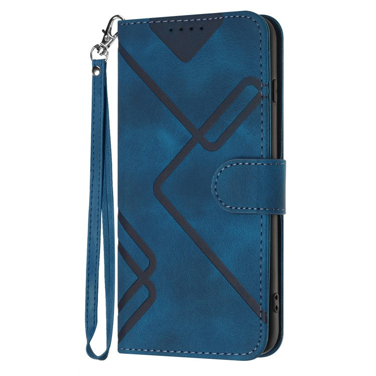 YX0040 For OnePlus 12 5G PU Leather Wallet Case Imprinted Line Geometric Protective Cover - Sapphire