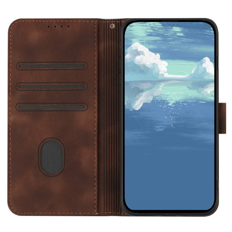 YX0040 For OnePlus 12 5G PU Leather Wallet Case Imprinted Line Geometric Protective Cover - Coffee