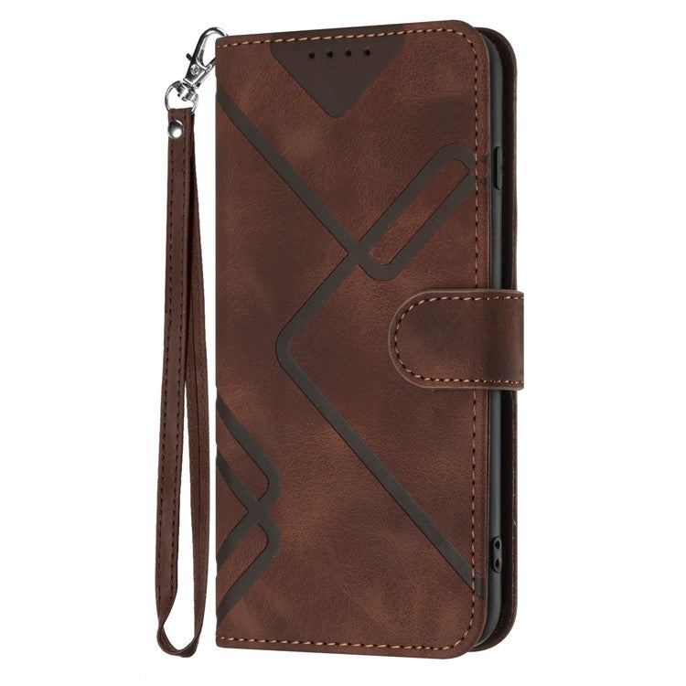 YX0040 For OnePlus 12 5G PU Leather Wallet Case Imprinted Line Geometric Protective Cover - Coffee