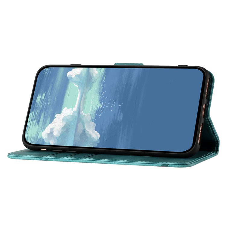 YX0040 For OnePlus 12 5G PU Leather Wallet Case Imprinted Line Geometric Protective Cover - Baby Blue