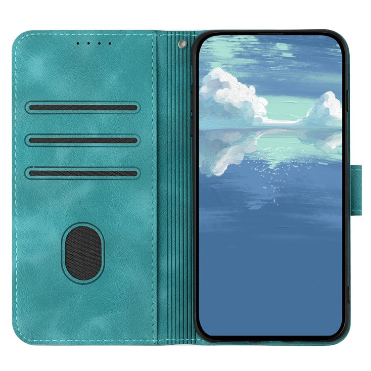 YX0040 For OnePlus 12 5G PU Leather Wallet Case Imprinted Line Geometric Protective Cover - Baby Blue