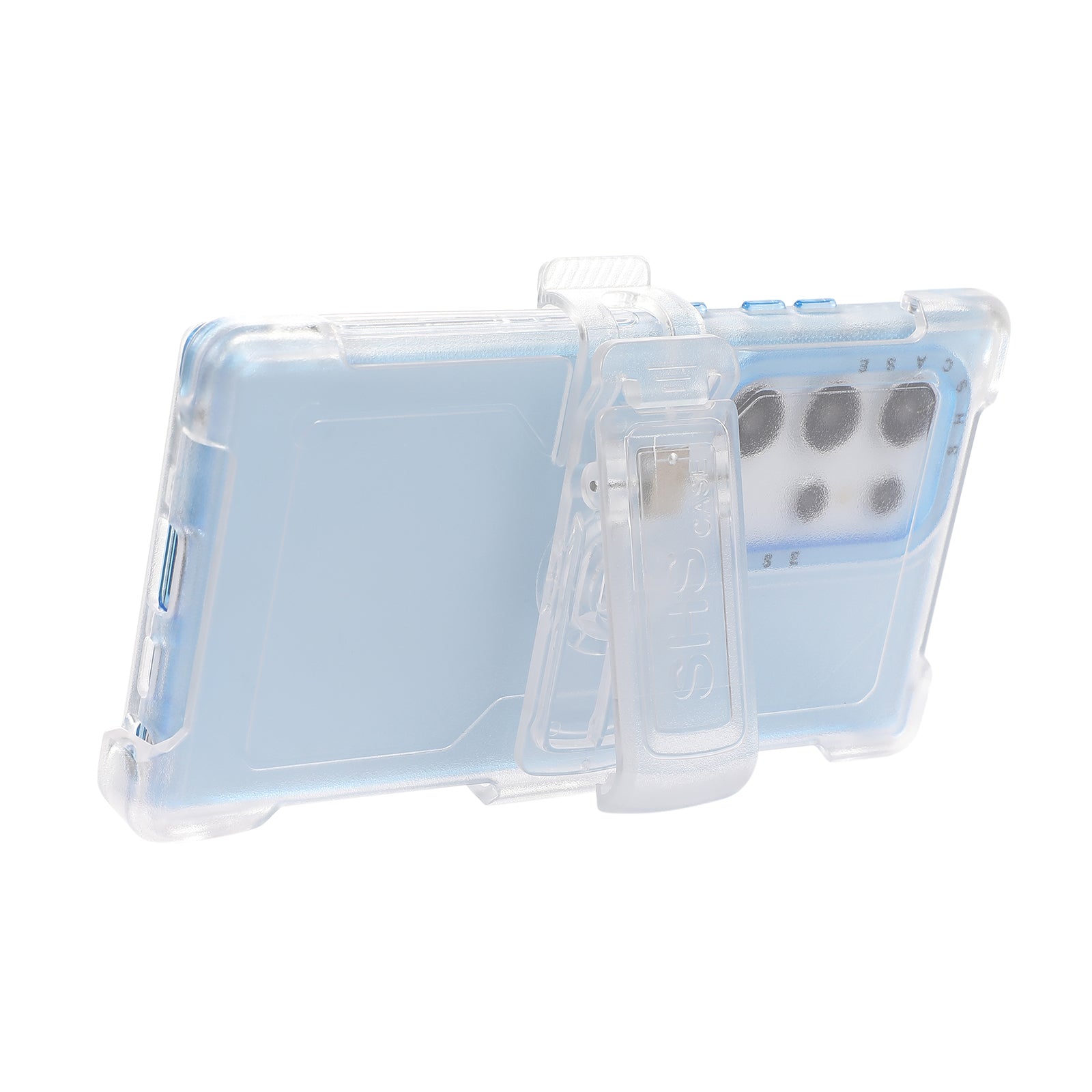 For Samsung Galaxy S24 Ultra Slide Belt Holster Case Kickstand Matte PC+TPU Mobile Phone Cover - Sky Blue