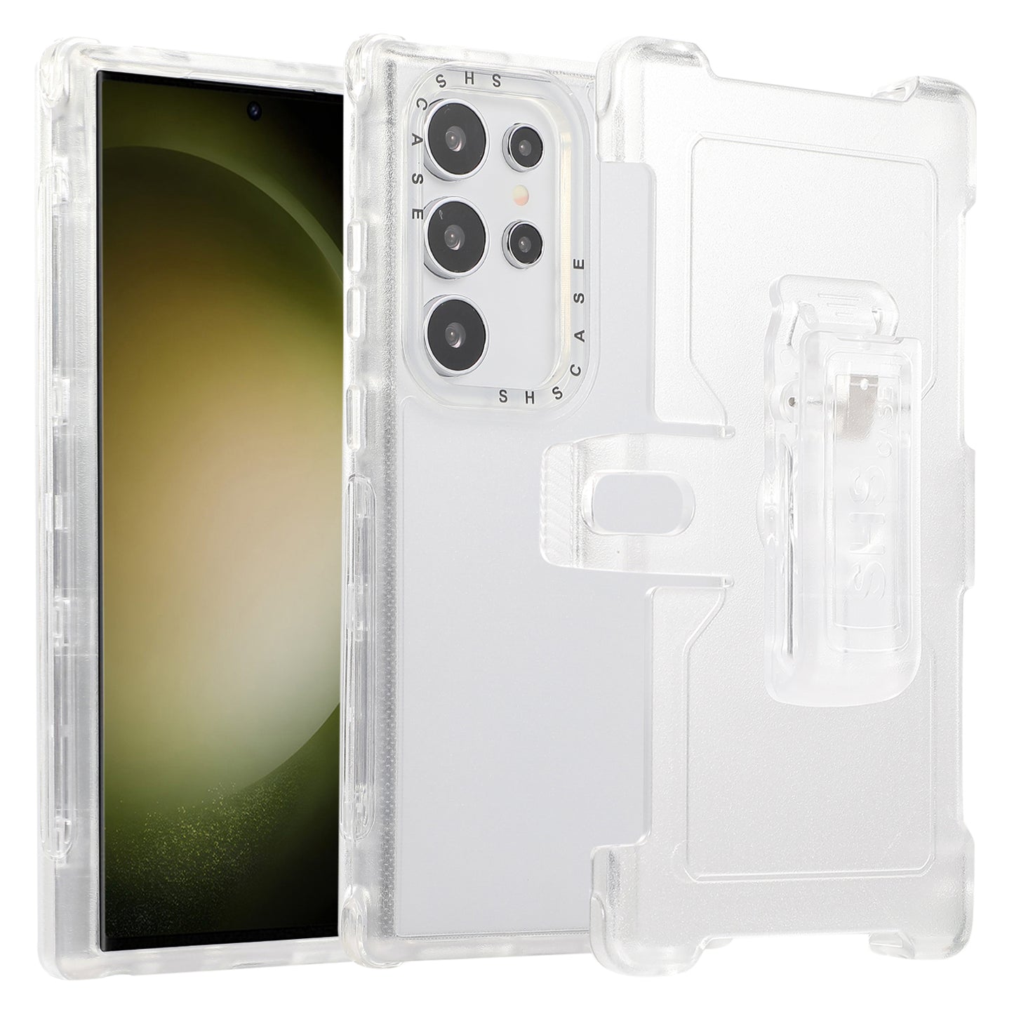 For Samsung Galaxy S24 Ultra Slide Belt Holster Case Kickstand Matte PC+TPU Mobile Phone Cover - Transparent