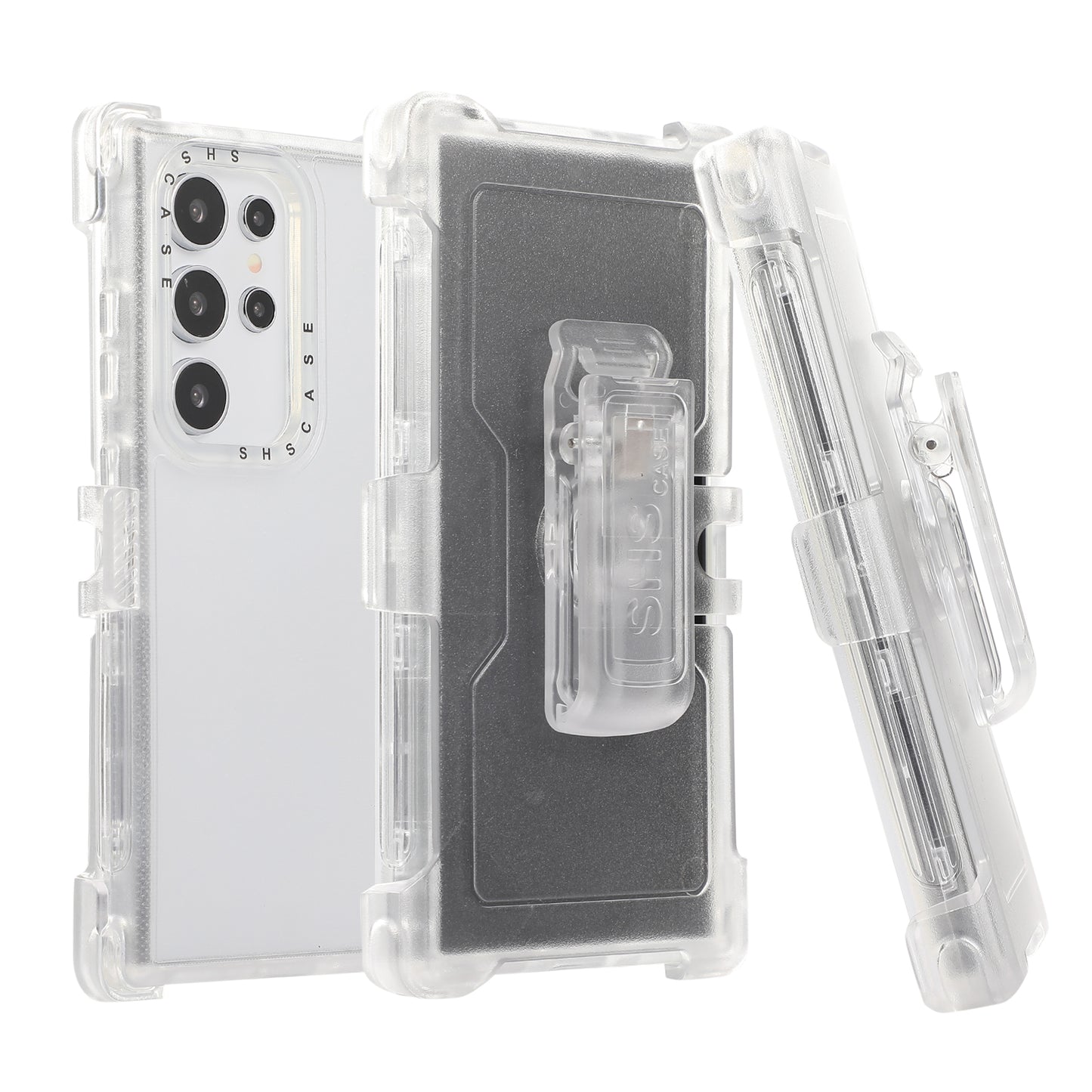 For Samsung Galaxy S24 Ultra Slide Belt Holster Case Kickstand Matte PC+TPU Mobile Phone Cover - Transparent