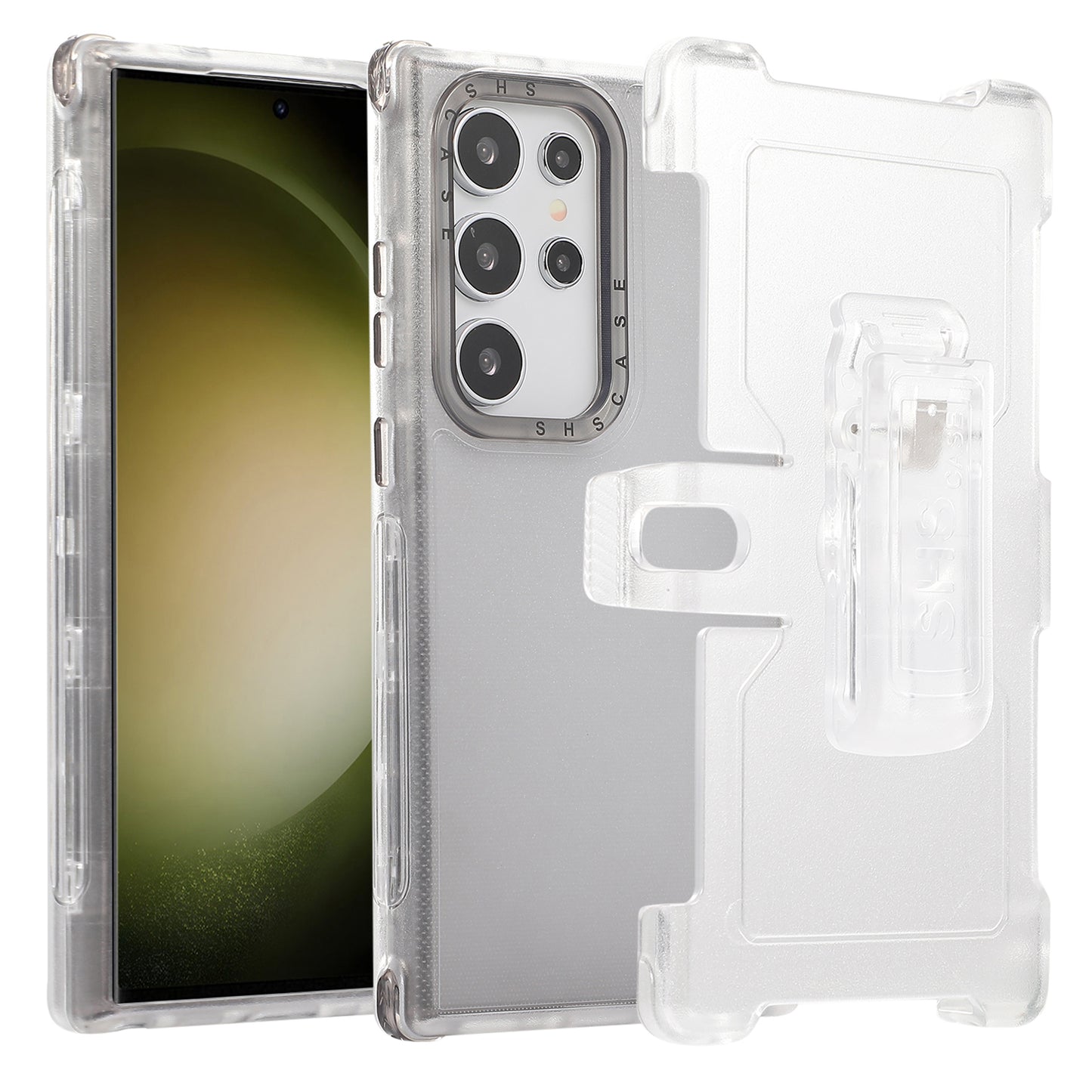 For Samsung Galaxy S24 Ultra Slide Belt Holster Case Kickstand Matte PC+TPU Mobile Phone Cover - Transparent Black