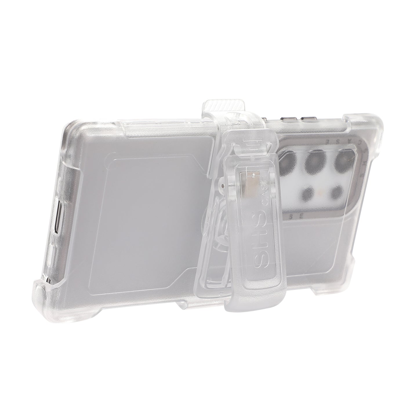 For Samsung Galaxy S24 Ultra Slide Belt Holster Case Kickstand Matte PC+TPU Mobile Phone Cover - Transparent Black