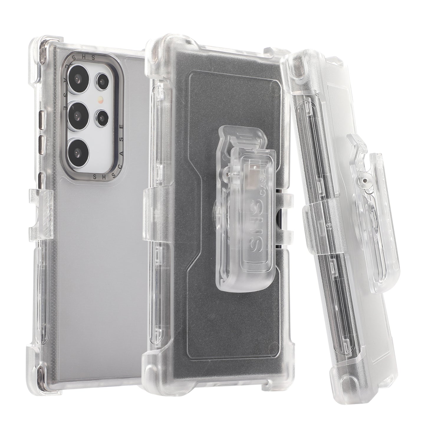 For Samsung Galaxy S24 Ultra Slide Belt Holster Case Kickstand Matte PC+TPU Mobile Phone Cover - Transparent Black